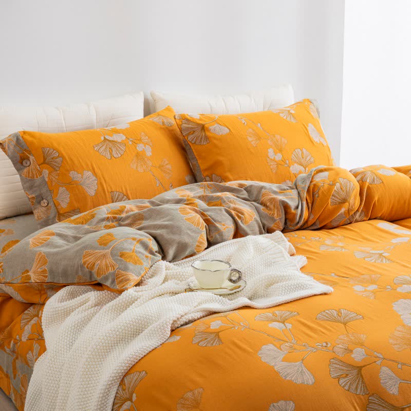 Set di biancheria da letto in garza di cotone con foglie di ginkgo (4 pezzi) - image 32