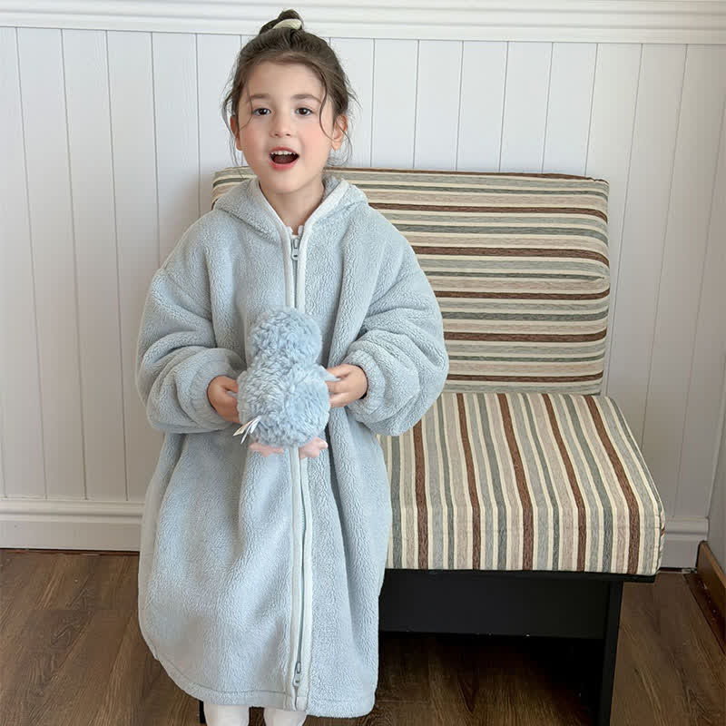Semplice accappatoio per bambini con cappuccio e cerniera in peluche - Blu - Bambino: 170 cm - image 8