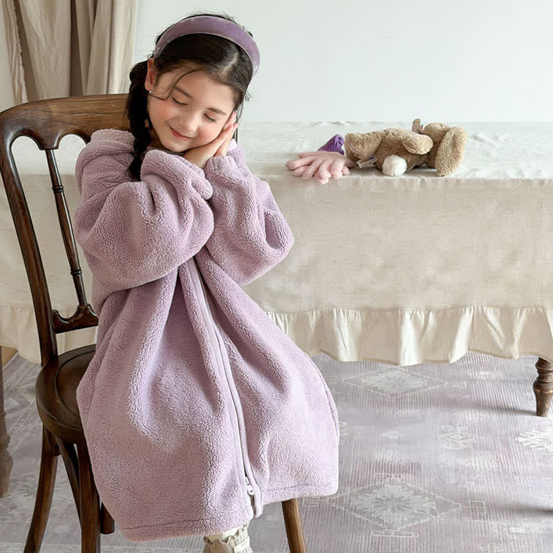 Semplice accappatoio per bambini con cappuccio e cerniera in peluche - image 22