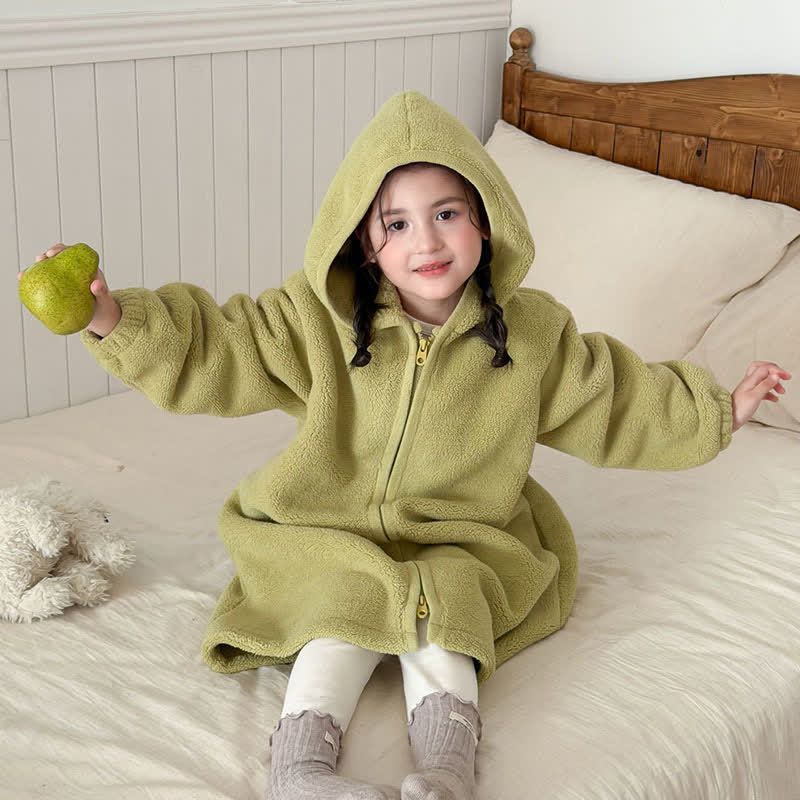 Semplice accappatoio per bambini con cappuccio e cerniera in peluche - Verde - Bambino: 170 cm - image 14