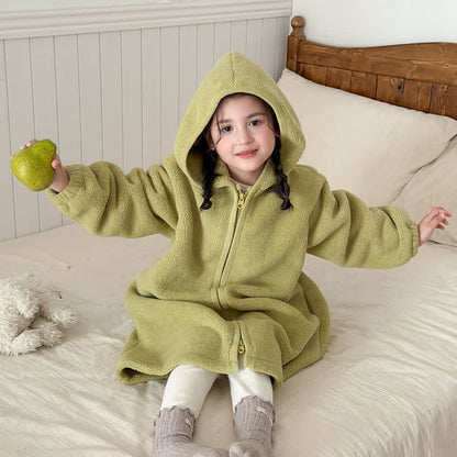 Semplice accappatoio per bambini con cappuccio e cerniera in peluche - Verde - Bambino: 170 cm - image 14