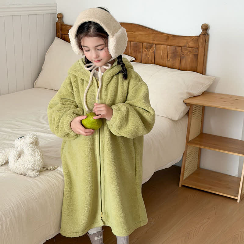 Semplice accappatoio per bambini con cappuccio e cerniera in peluche - image 17