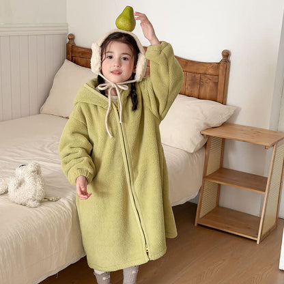 Semplice accappatoio per bambini con cappuccio e cerniera in peluche - image 15