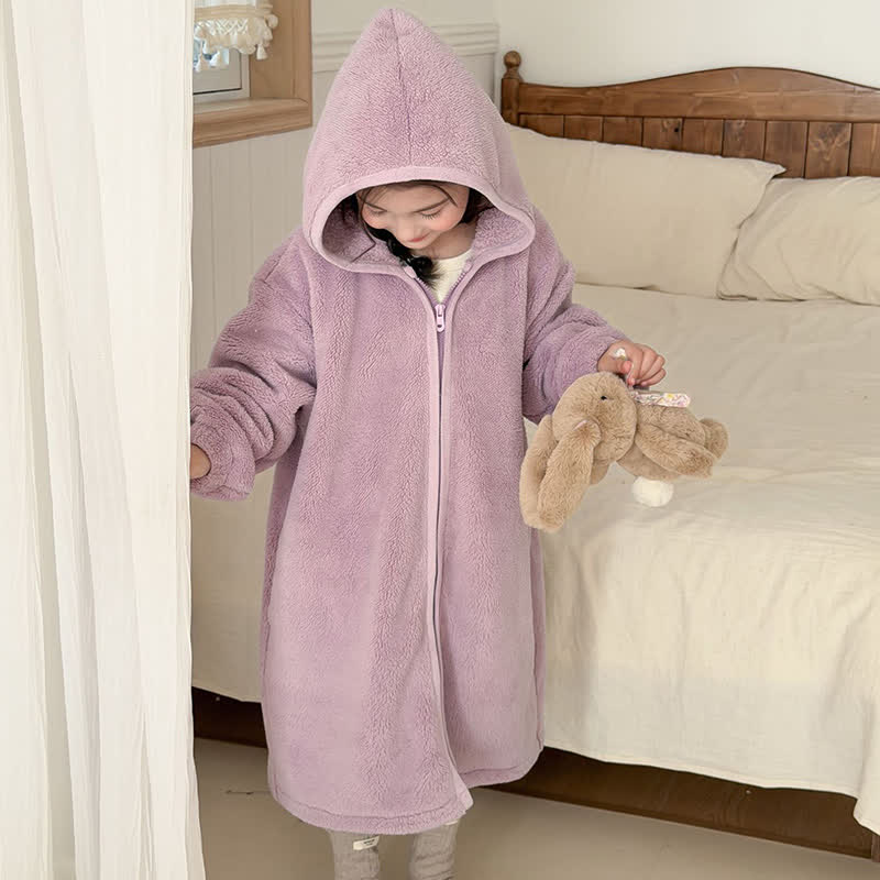 Semplice accappatoio per bambini con cappuccio e cerniera in peluche - image 24