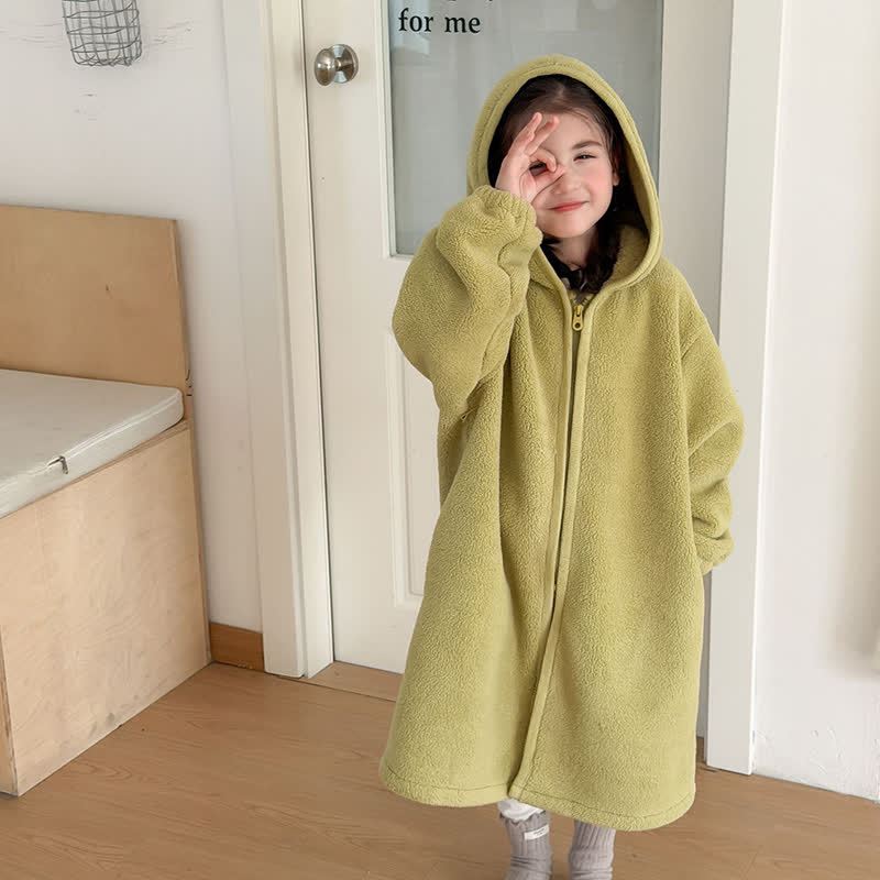 Semplice accappatoio per bambini con cappuccio e cerniera in peluche - image 16
