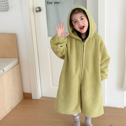 Semplice accappatoio per bambini con cappuccio e cerniera in peluche - image 18