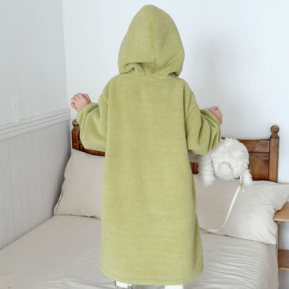 Semplice accappatoio per bambini con cappuccio e cerniera in peluche - image 20