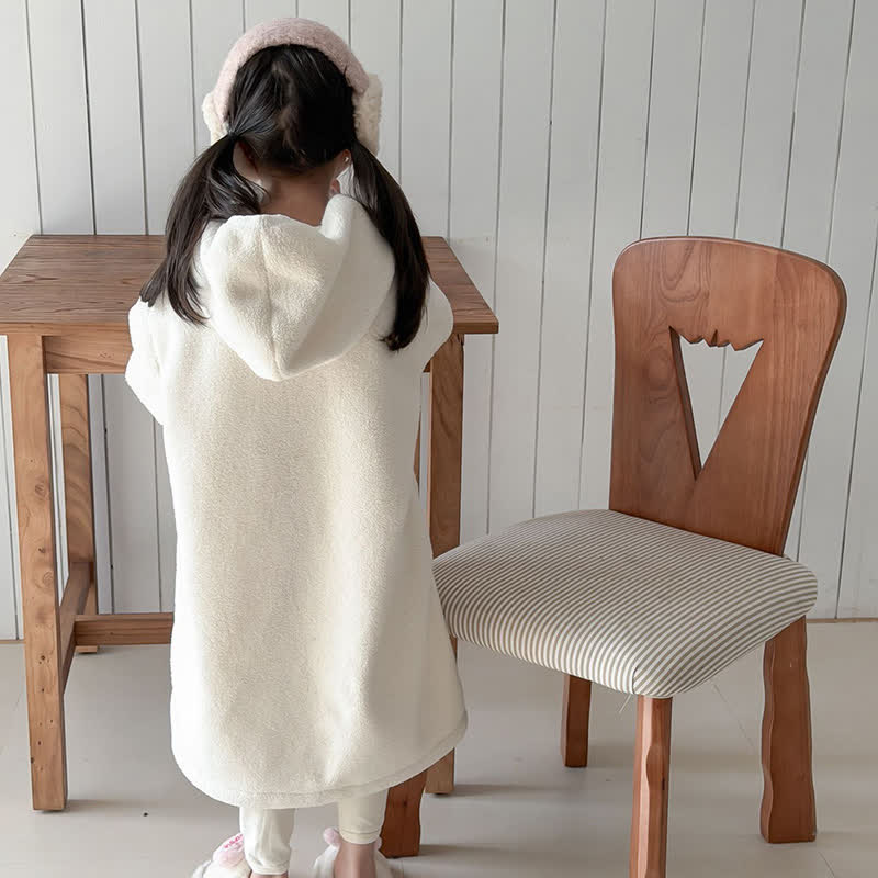 Semplice accappatoio per bambini con cappuccio e cerniera in peluche - image 6