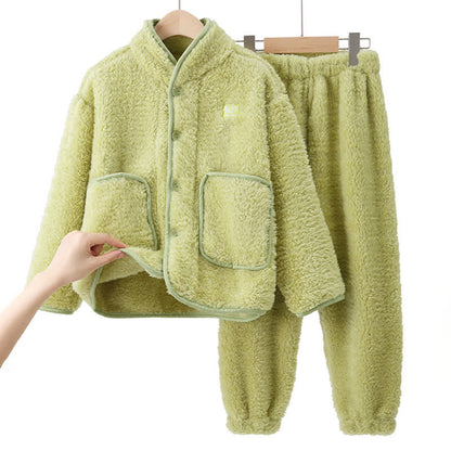 Completo da notte in peluche per bambini con bottoni solidi - Verde - Bambino: 170 cm - image 13