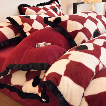 Set copripiumino romantico in velluto di peluche da 4 pezzi - Rosso - Matrimoniale Grande - image 0