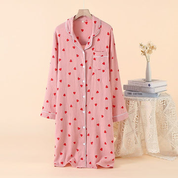 Camicia da notte con bottoni in garza di puro cotone a forma di cuore - Rosa - XL - image 0