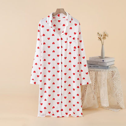 Camicia da notte con bottoni in garza di puro cotone a forma di cuore - Bianco - XL - image 10