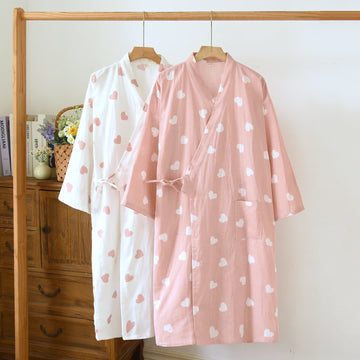 Accappatoio Kimono in Garza di Cotone a Cuore - image 0