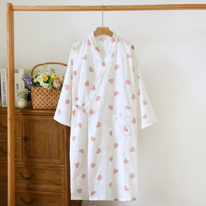Accappatoio Kimono in Garza di Cotone a Cuore - Bianco - L - image 12