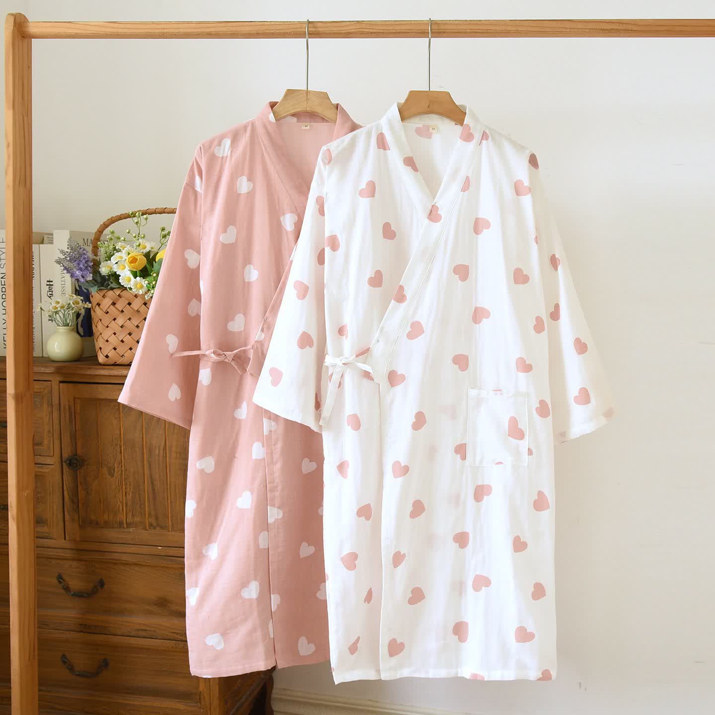 Accappatoio Kimono in Garza di Cotone a Cuore - image 1