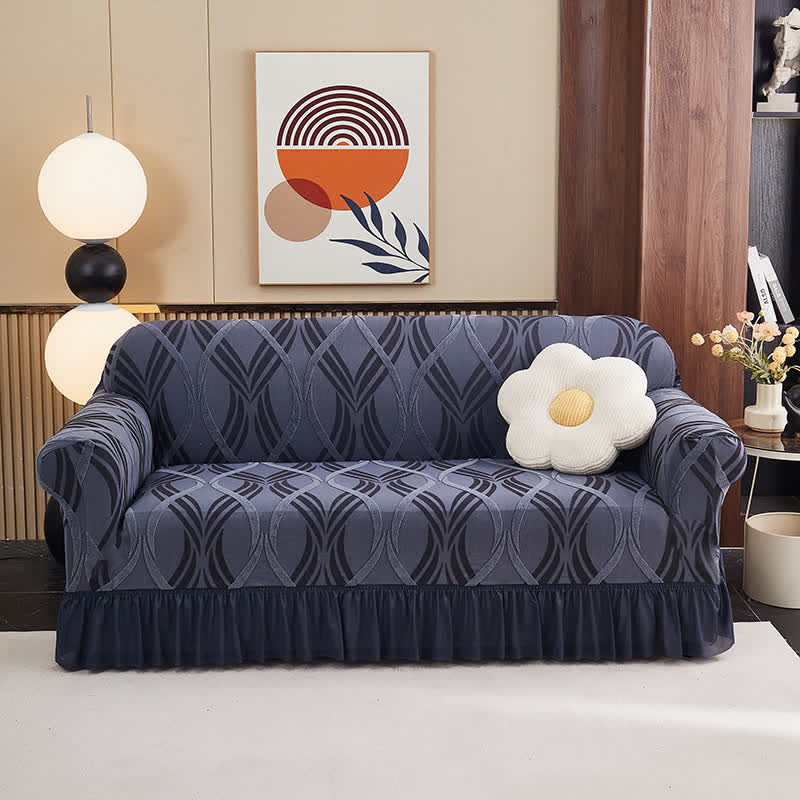 Copridivano antiscivolo elastico jacquard - Grigio Blu - Gonna - 4 posti 92" - 118" - image 2