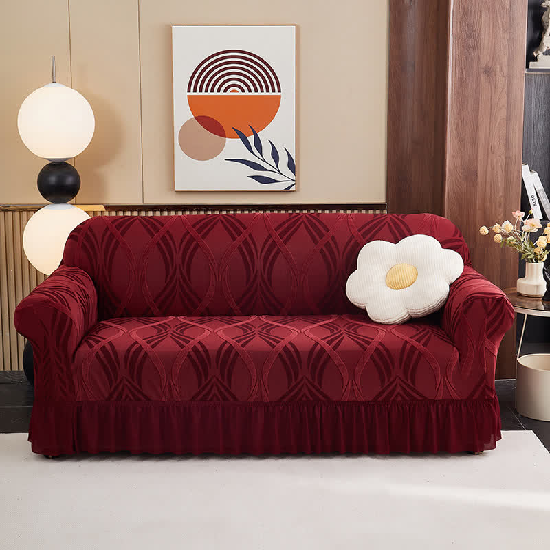 Copridivano antiscivolo elastico jacquard - Vino - Gonna - 4 posti 92" - 118" - image 7