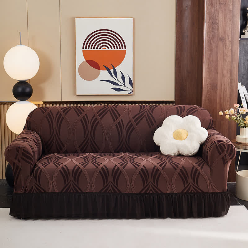 Copridivano antiscivolo elastico jacquard - Marrone - Gonna - 4 posti 92" - 118" - image 13