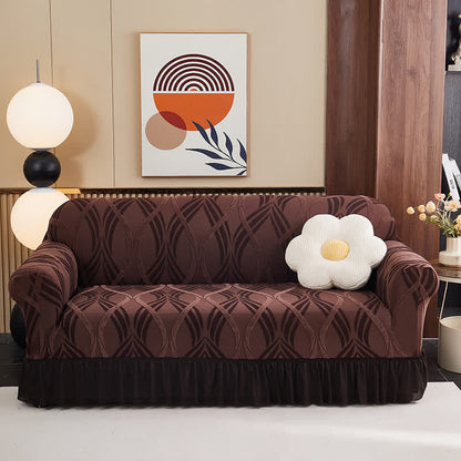 Copridivano antiscivolo elastico jacquard - Marrone - Gonna - 4 posti 92" - 118" - image 13