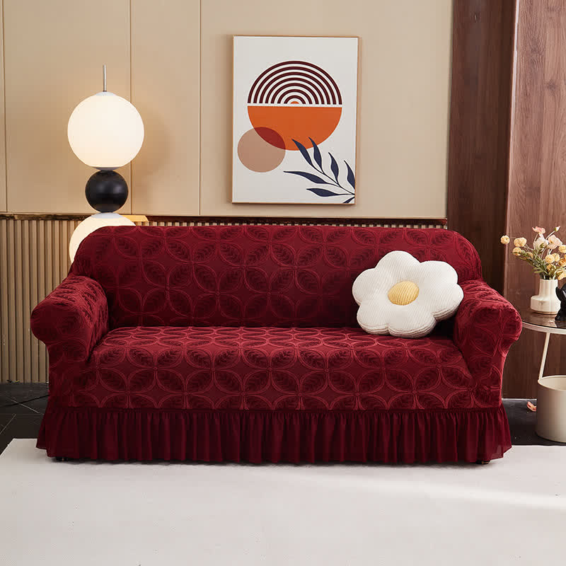 Copridivano in jacquard 3D altamente elasticizzato - Vino - Con gonna - 4 posti 92" - 118" - image 1