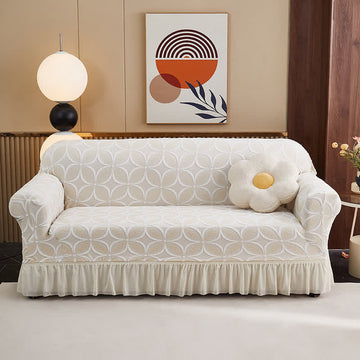 Copridivano in jacquard 3D altamente elasticizzato - Beige - Con gonna - 4 posti 235cm - 300 cm - image 0