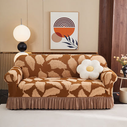 Copridivano elastico Jacquard Leaf Full-Wrap - Caffè - 4 posti 92" - 118" - image 0