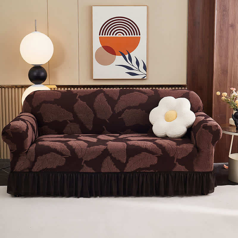 Copridivano elastico Jacquard Leaf Full-Wrap - Marrone - 4 posti 92" - 118" - image 12