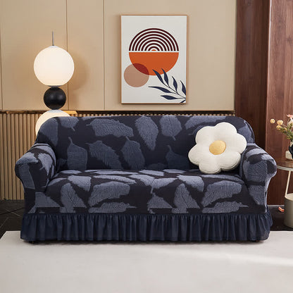 Copridivano elastico Jacquard Leaf Full-Wrap - Grigio Blu - 4 posti 92" - 118" - image 5