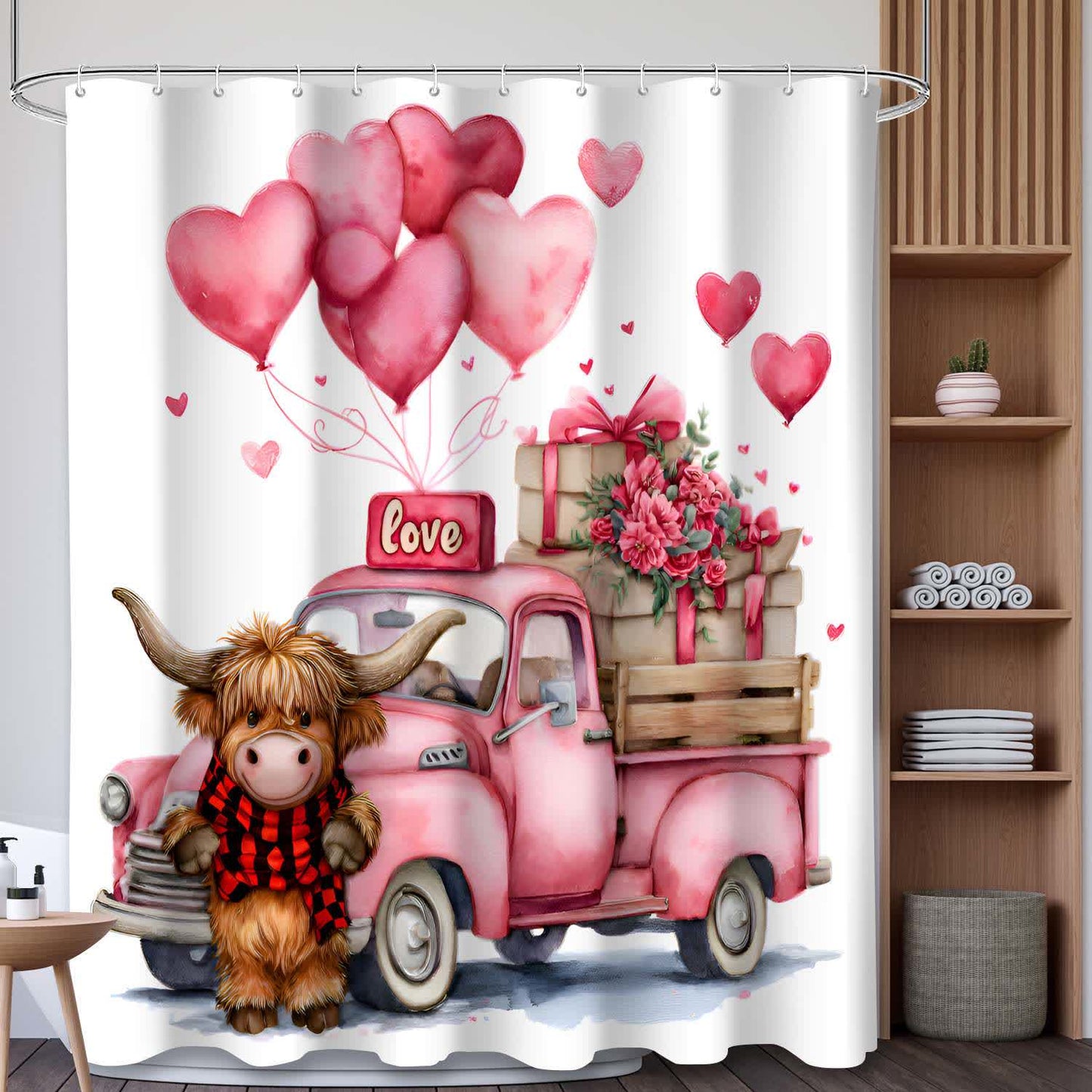 Tenda da doccia con stampa a cuore e mucca - B - 180cm x 200cm - image 2