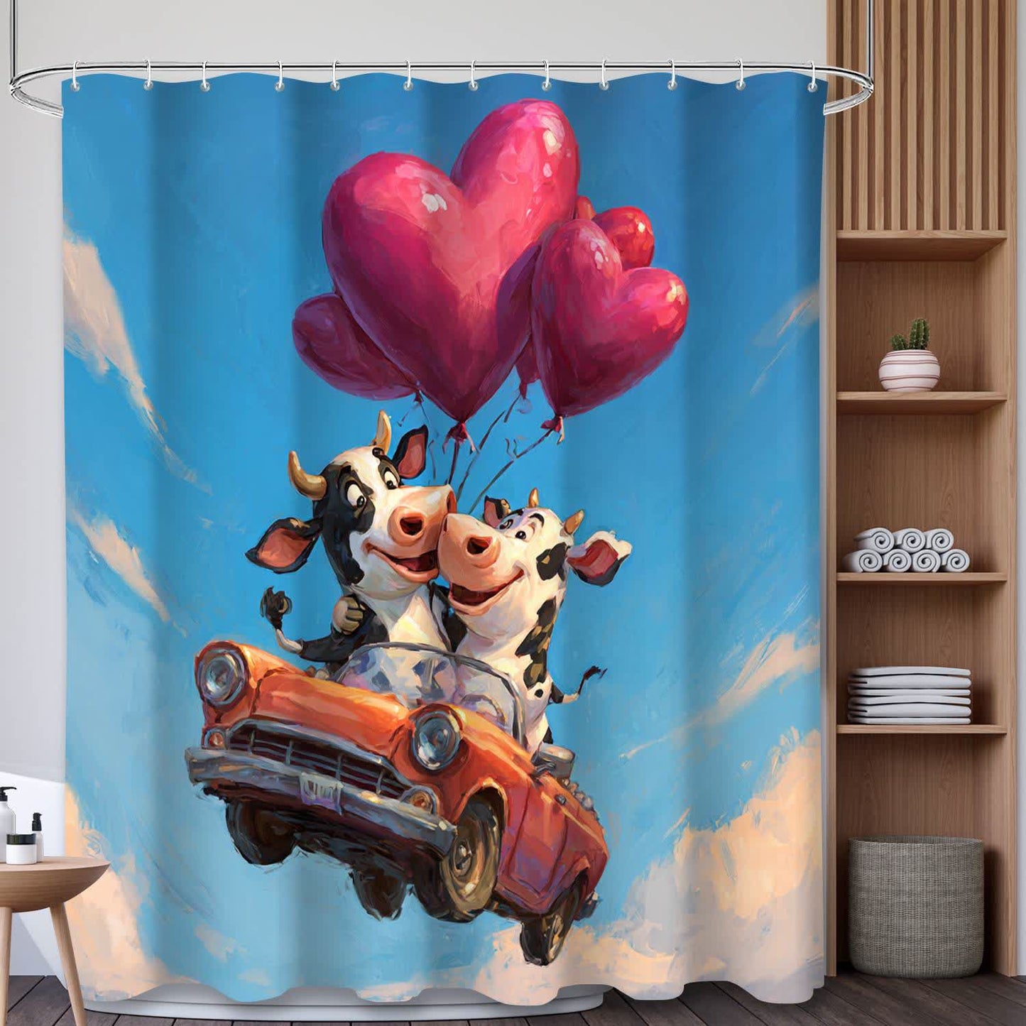 Tenda da doccia con stampa a cuore e mucca - D - 180cm x 200cm - image 4