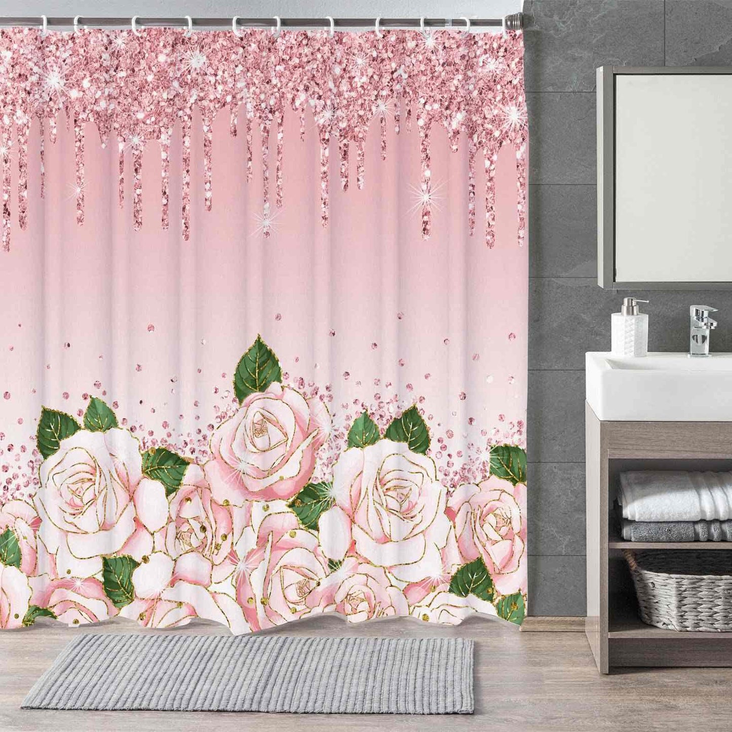 Tenda da doccia con stampa romantica di rose - C - 300cm x 180cm - image 5