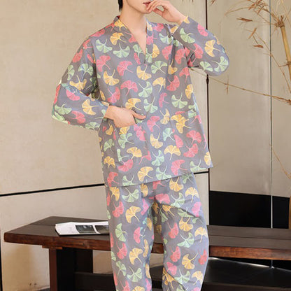 Completo sauna e loungewear in cotone con foglie di ginkgo - Grigio (Uomini) - 6XL - image 2