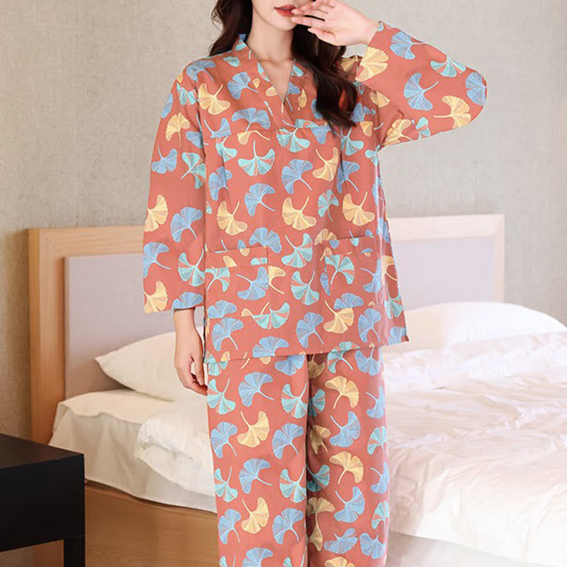 Completo sauna e loungewear in cotone con foglie di ginkgo - Arancione (Donne) - 6XL - image 1