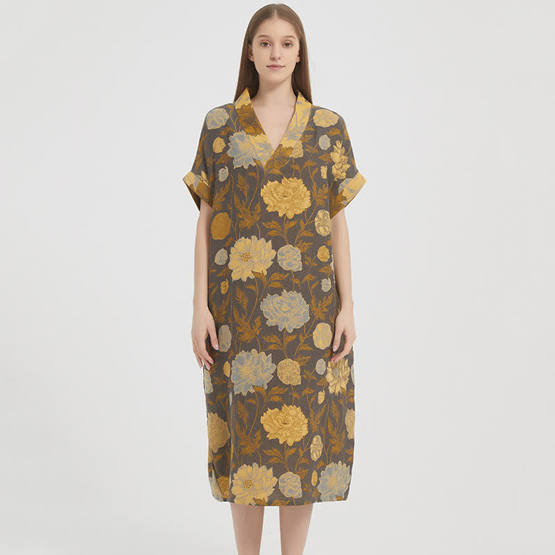 Camicia da notte vintage con scollo a V in jacquard di peonie - image 1
