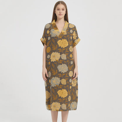 Camicia da notte vintage con scollo a V in jacquard di peonie - image 1