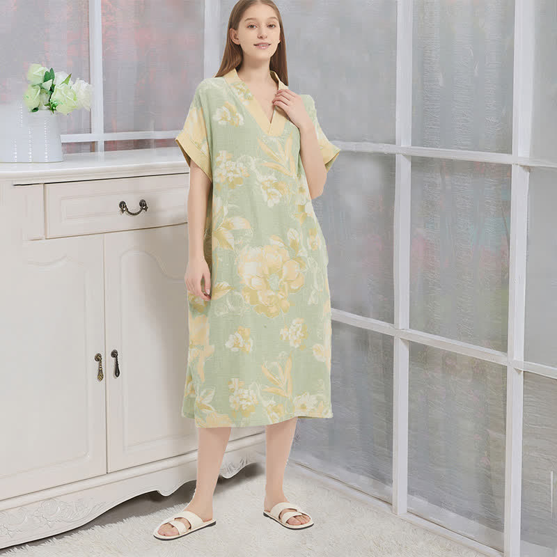 Camicia da notte floreale in garza jacquard a doppio strato - Verde - XL - image 4