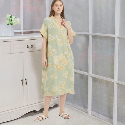 Camicia da notte floreale in garza jacquard a doppio strato - Verde - XL - image 4