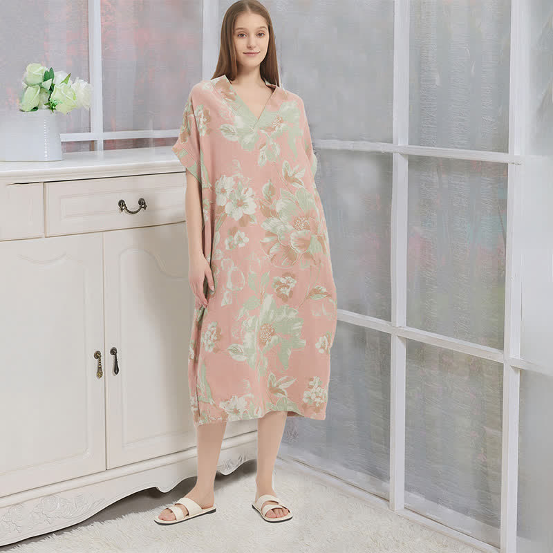 Camicia da notte floreale in garza jacquard a doppio strato - Rosa - XL - image 0