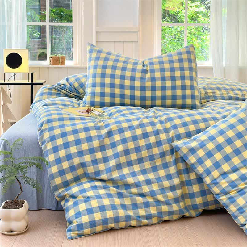 Set di biancheria da letto in puro cotone con motivo a scacchi - image 1