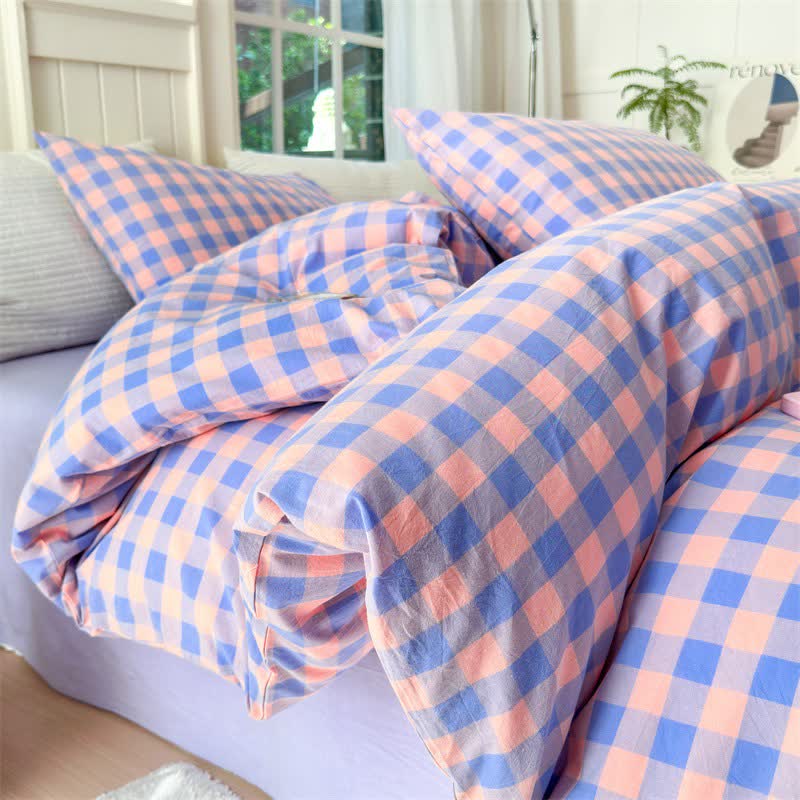 Set di biancheria da letto in puro cotone con motivo a scacchi - Viola e rosa - Set di biancheria da letto - Matrimoniale Grande - image 8