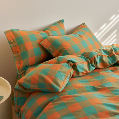 Set di biancheria da letto in cotone a quadri con chiusura a bottoni - Matrimoniale Grande - image 0