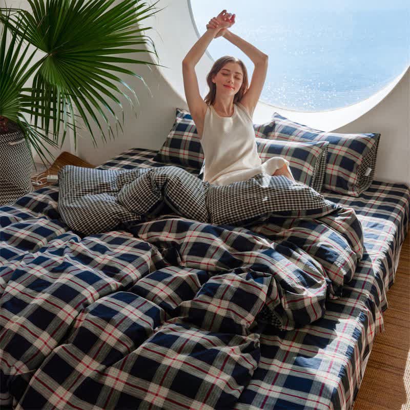 Set di biancheria da letto in cotone a quadri di grandi dimensioni - Nero - Matrimoniale Grande - image 1
