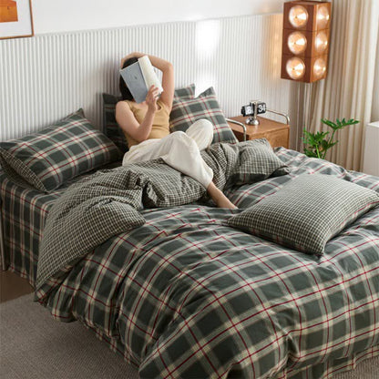 Set di biancheria da letto in cotone a quadri di grandi dimensioni - Verde - Matrimoniale Grande - image 4