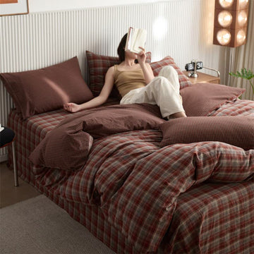 Set di biancheria da letto in cotone a quadri vintage - Rosso - Matrimoniale Grande - image 0