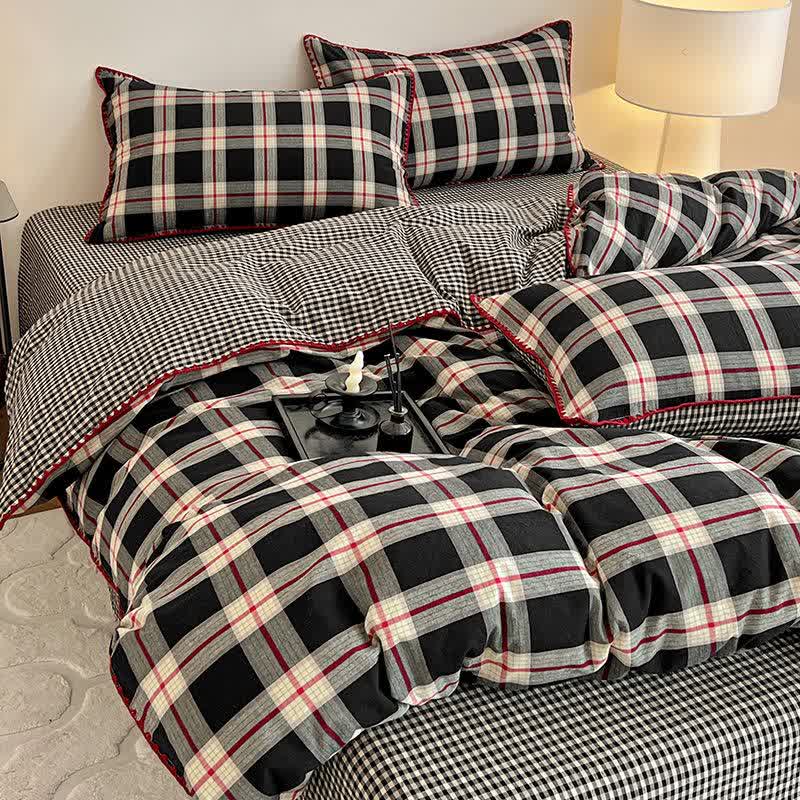 Set di biancheria da letto reversibile in cotone a quadri vintage - Nero - Matrimoniale Grande - image 3