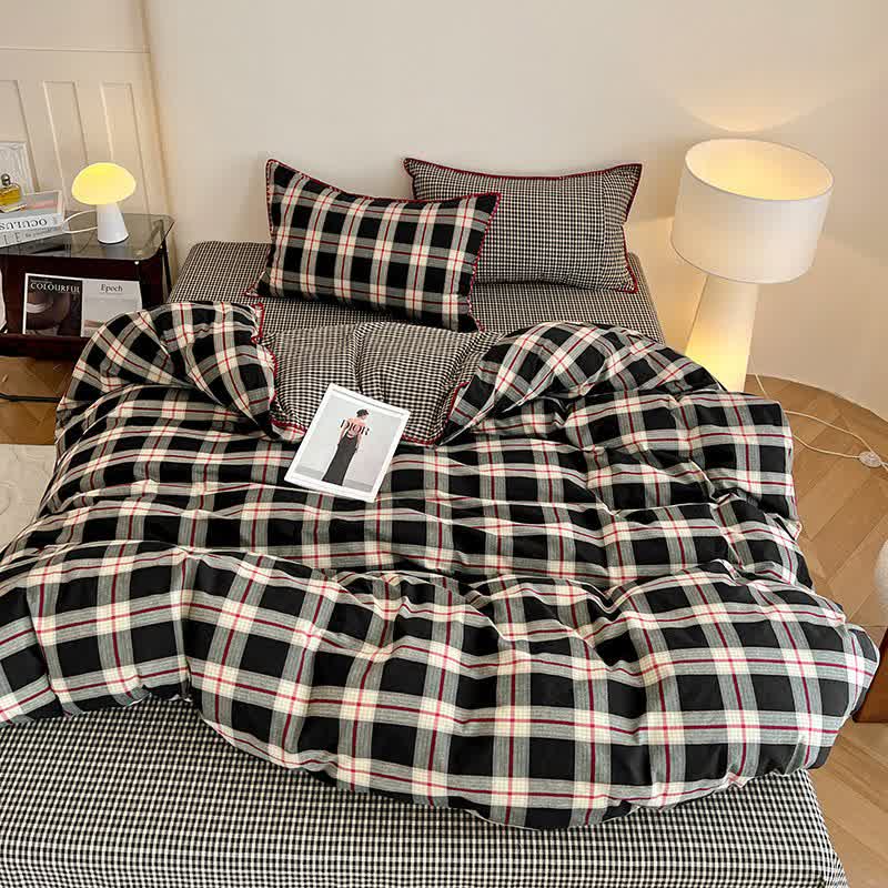 Set di biancheria da letto reversibile in cotone a quadri vintage - image 4