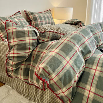 Set di biancheria da letto reversibile in cotone a quadri vintage - image 0
