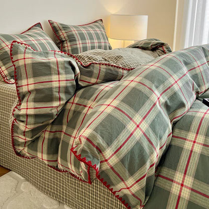 Set di biancheria da letto reversibile in cotone a quadri vintage - image 0
