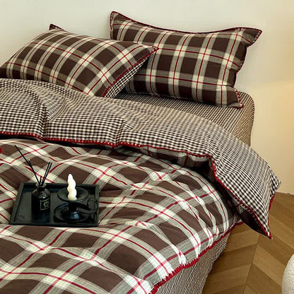 Set di biancheria da letto reversibile in cotone a quadri vintage - image 6