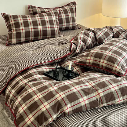 Set di biancheria da letto reversibile in cotone a quadri vintage - Caffè - Matrimoniale Grande - image 5